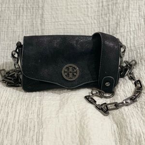 Tory Burch black metallic suede crossbody